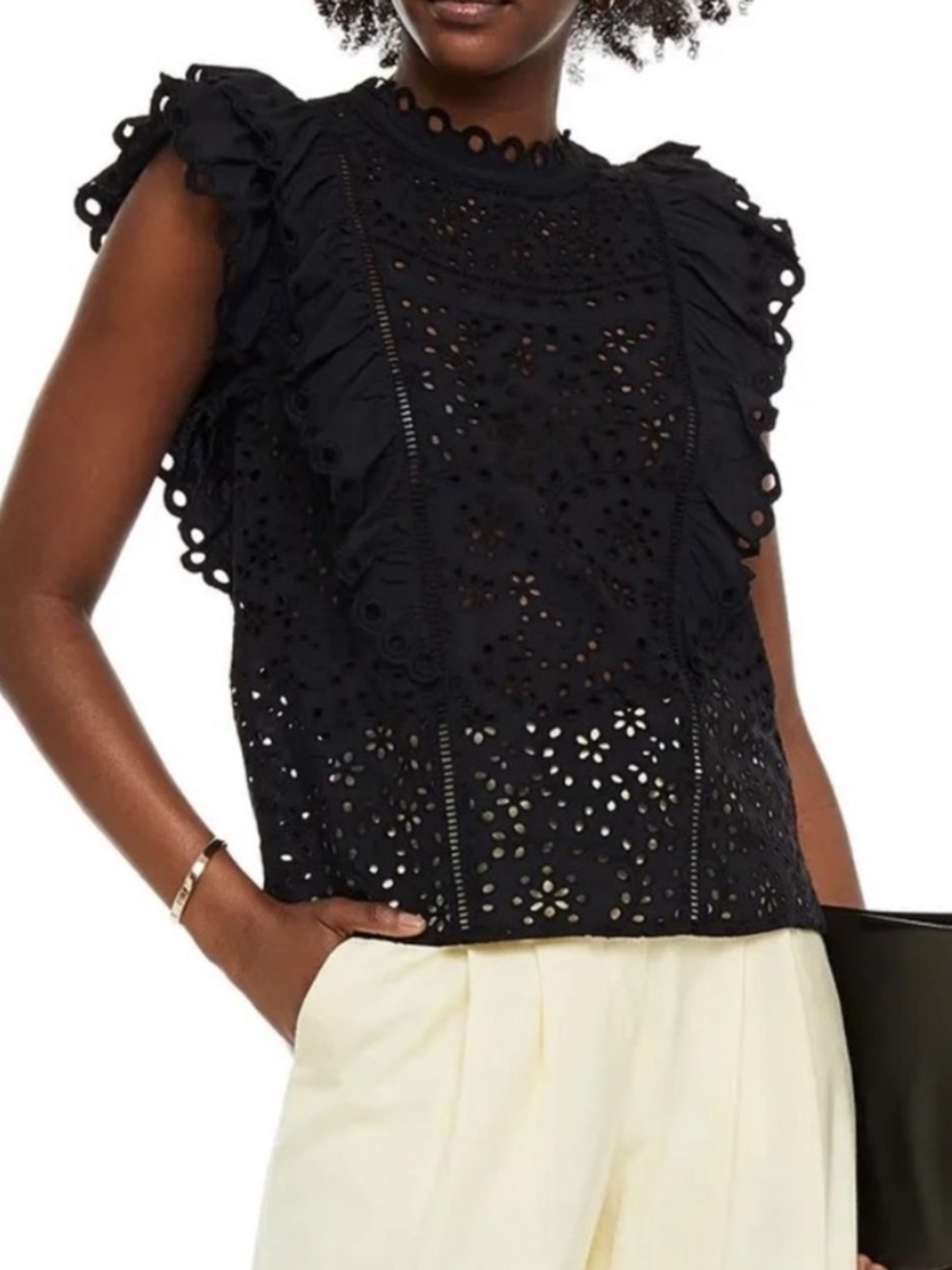 Veronica Beard Calisata Black Eyelet Lace Top 14